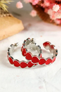 Hot Dear-Lover Hearts Decor Alloy C-shape Hoop Earrings Fiery Red