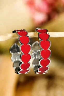 Hot Dear-Lover Hearts Decor Alloy C-shape Hoop Earrings Fiery Red