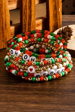 Fashion Dear-Lover HO HO HO MERRY Beaded Multi-Layer Bracelet Fiery Red