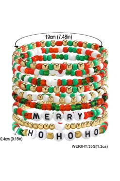 Fashion Dear-Lover HO HO HO MERRY Beaded Multi-Layer Bracelet Fiery Red
