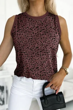 Hot Dear-Lover Leopard Print Round Neck Tank Top Fiery Red