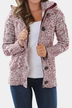 Clearance Dear-Lover Long Sleeve Button-up Hooded Cardigans Fiery Red