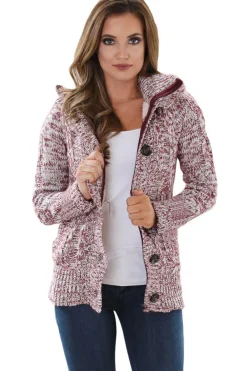 Clearance Dear-Lover Long Sleeve Button-up Hooded Cardigans Fiery Red