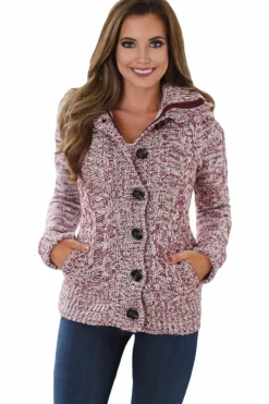 Clearance Dear-Lover Long Sleeve Button-up Hooded Cardigans Fiery Red