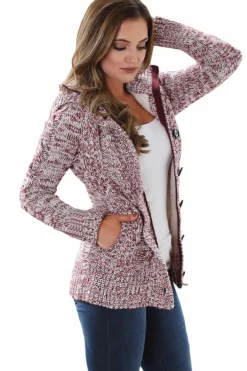 Clearance Dear-Lover Long Sleeve Button-up Hooded Cardigans Fiery Red