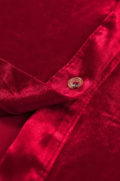 Fashion Dear-Lover Long Sleeve Ruffle Velvet Button Up Dress Fiery Red