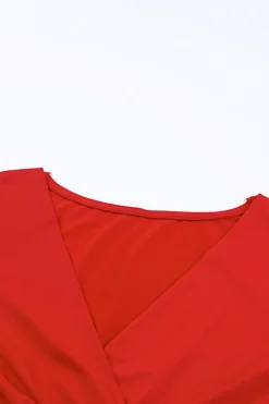 Discount Dear-Lover Long Sleeves Wrap V Neck Ruched Sheath Bodycon Dress Fiery Red