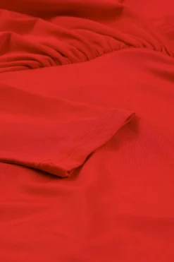 Discount Dear-Lover Long Sleeves Wrap V Neck Ruched Sheath Bodycon Dress Fiery Red