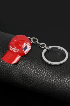 Hot Dear-Lover Make America Great Again Cap Pendant Keychain Fiery Red