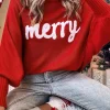 Hot Dear-Lover Merry Letter Embroidered High Neck Sweater Fiery Red