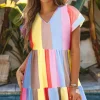 Sale Dear-Lover Multicolor Striped Color Block Tiered Mini Dress Fiery Red