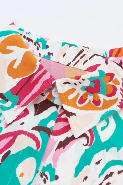 Fashion Dear-Lover Paisley Print 3/4 Lantern Sleeve Shirt Fiery Red