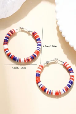 Discount Dear-Lover Patriotic Multicolored Bead Hoop Earrings Fiery Red