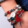 Outlet Dear-Lover 4pcs Wing Shape Tassel Pendant Beaded Bracelet Set Fiery Red