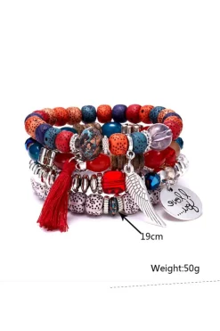 Outlet Dear-Lover 4pcs Wing Shape Tassel Pendant Beaded Bracelet Set Fiery Red