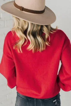 Online Dear-Lover Pearl Beaded Merry Casual Sweater Fiery Red