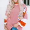 Discount Dear-Lover Pinstriped Color Block Patchwork Oversized Top Fiery Red