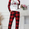 New Dear-Lover Plaid Merry Christmas Graphic Loungewear Set Fiery Red