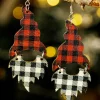 Clearance Dear-Lover Plaid Print Christmas Dangle Earrings Fiery Red
