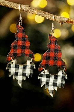Clearance Dear-Lover Plaid Print Christmas Dangle Earrings Fiery Red