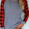 Hot Dear-Lover Plaid Raglan Long Sleeve Top Fiery Red