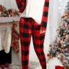 Outlet Dear-Lover Plaid Raglan Sleeves Top and Drawstring Pants Lounge Set Fiery Red