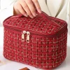 Online Dear-Lover Plaid Zipper Large Cosmetic Bag with Handle Fiery Red