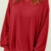 Hot Dear-Lover Fiery Red Plain Crew Neck Pullover Sweatshirt Red-2