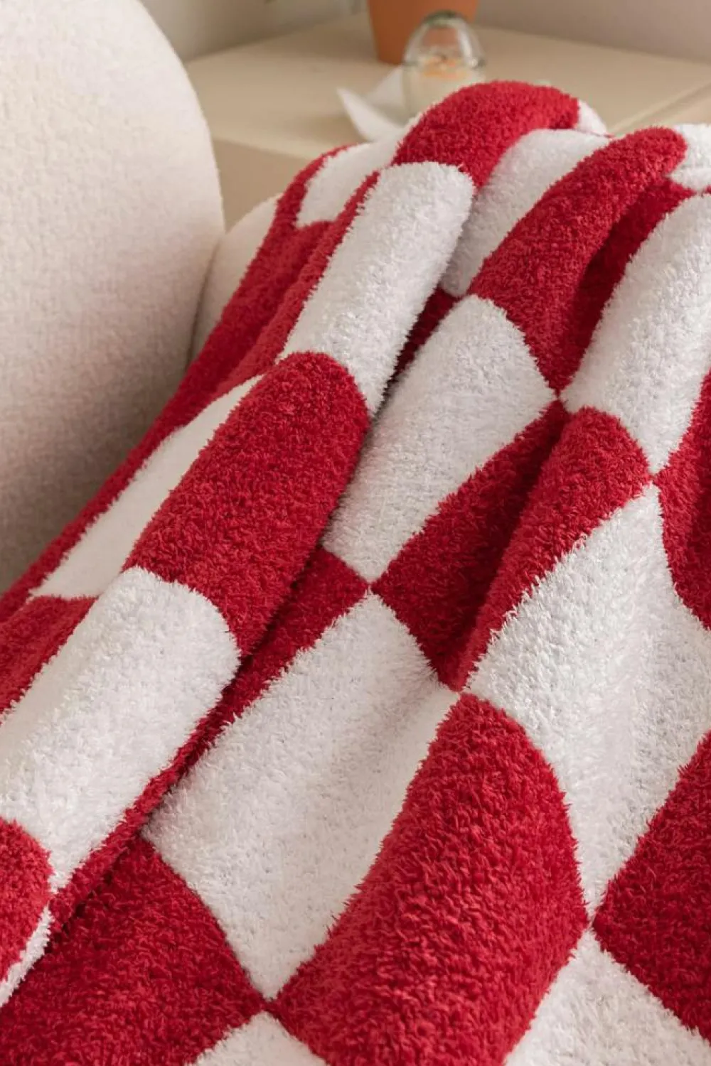 Sale Dear-Lover Plush Checkered Print Sofa Blanket 127*152cm Fiery Red
