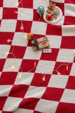 Sale Dear-Lover Plush Checkered Print Sofa Blanket 127*152cm Fiery Red