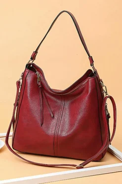 Outlet Dear-Lover PU Leather Dual Belted Large Tote Bag Fiery Red