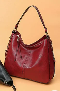 Outlet Dear-Lover PU Leather Dual Belted Large Tote Bag Fiery Red