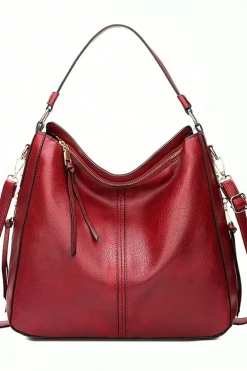 Outlet Dear-Lover PU Leather Dual Belted Large Tote Bag Fiery Red