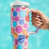 Outlet Dear-Lover Rainbow Smiley Face Pattern Tumbler with Straw 40oz Fiery Red