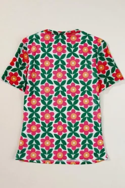 Best Dear-Lover Retro Floral Print Crew Neck T Shirt Fiery Red