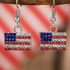 Clearance Dear-Lover Rhinestone USA Flag Squared Drop Earrings Fiery Red