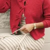New Dear-Lover Ribbed Knit Bow Front Buttoned Cardigan Fiery Red