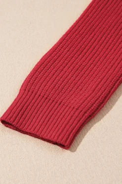 New Dear-Lover Ribbed Knit Bow Front Buttoned Cardigan Fiery Red