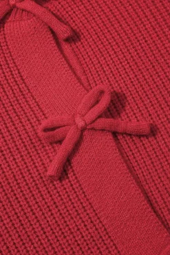 New Dear-Lover Ribbed Knit Bow Front Buttoned Cardigan Fiery Red
