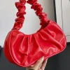 Fashion Dear-Lover Ruched Faux Leather Shoulder Bag Fiery Red