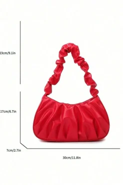 Fashion Dear-Lover Ruched Faux Leather Shoulder Bag Fiery Red