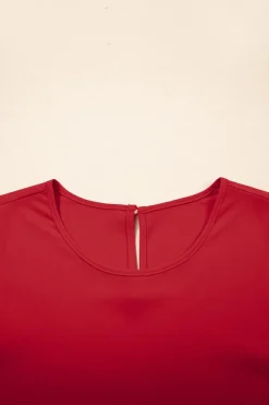 Discount Dear-Lover Ruffle Trimmed 3/4 Sleeve Round Neck Blouse Fiery Red