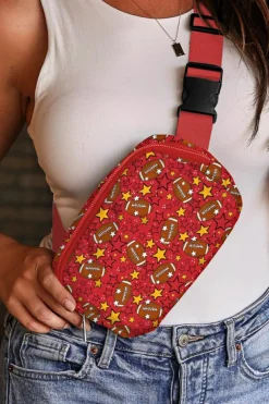 Outlet Dear-Lover Rugby Football Star Printed Buckle Strap Crossbody Bag Fiery Red