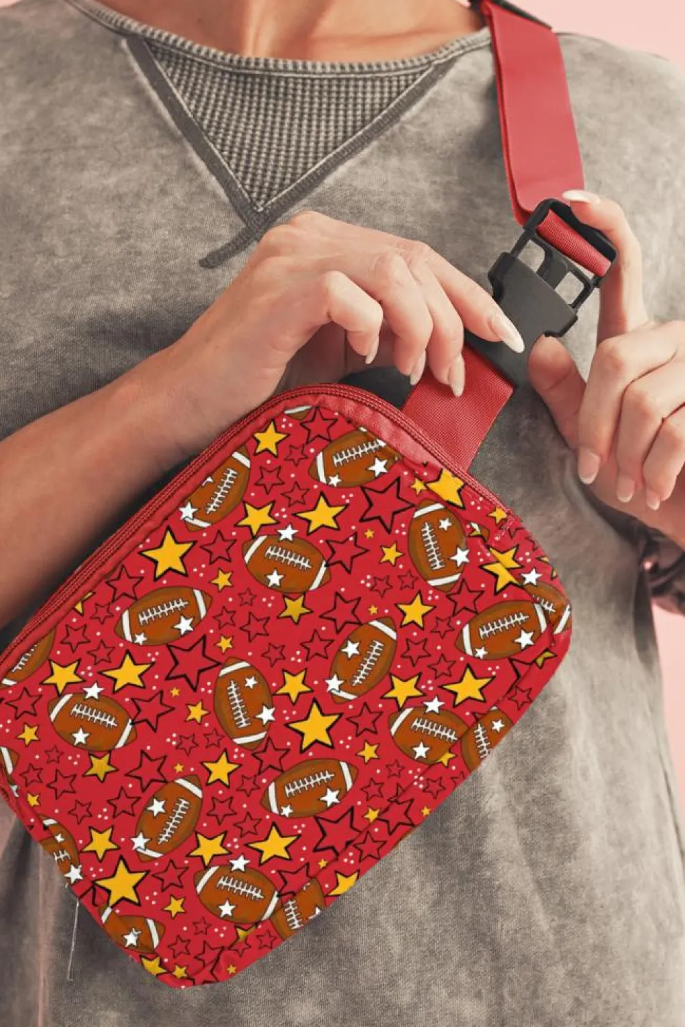 Outlet Dear-Lover Rugby Football Star Printed Buckle Strap Crossbody Bag Fiery Red