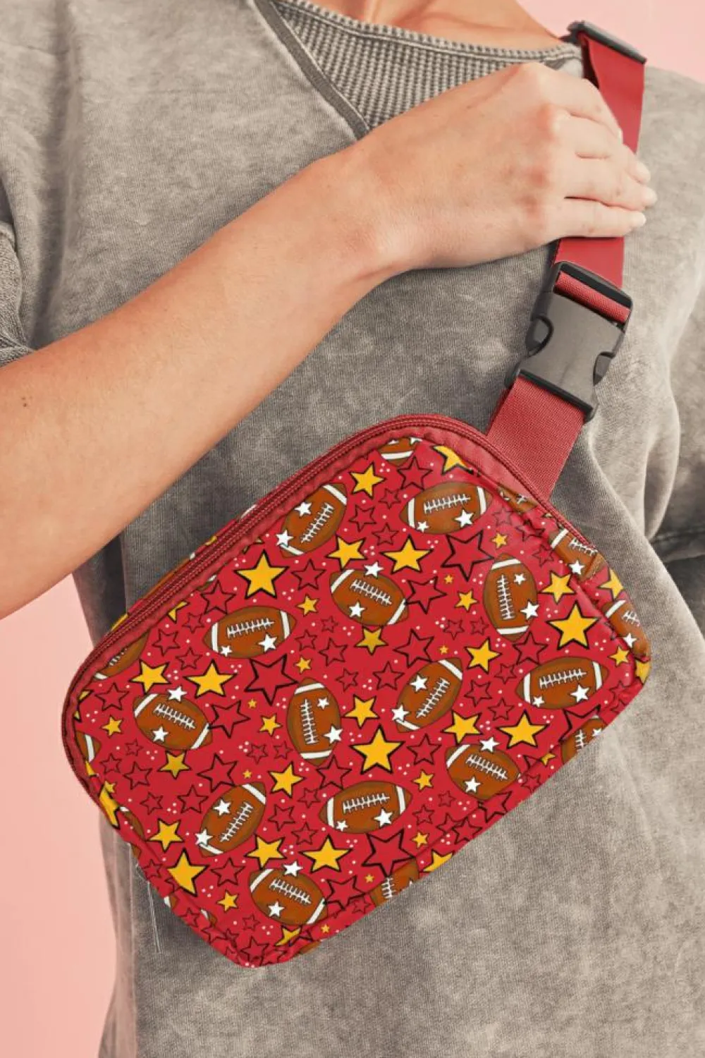 Outlet Dear-Lover Rugby Football Star Printed Buckle Strap Crossbody Bag Fiery Red