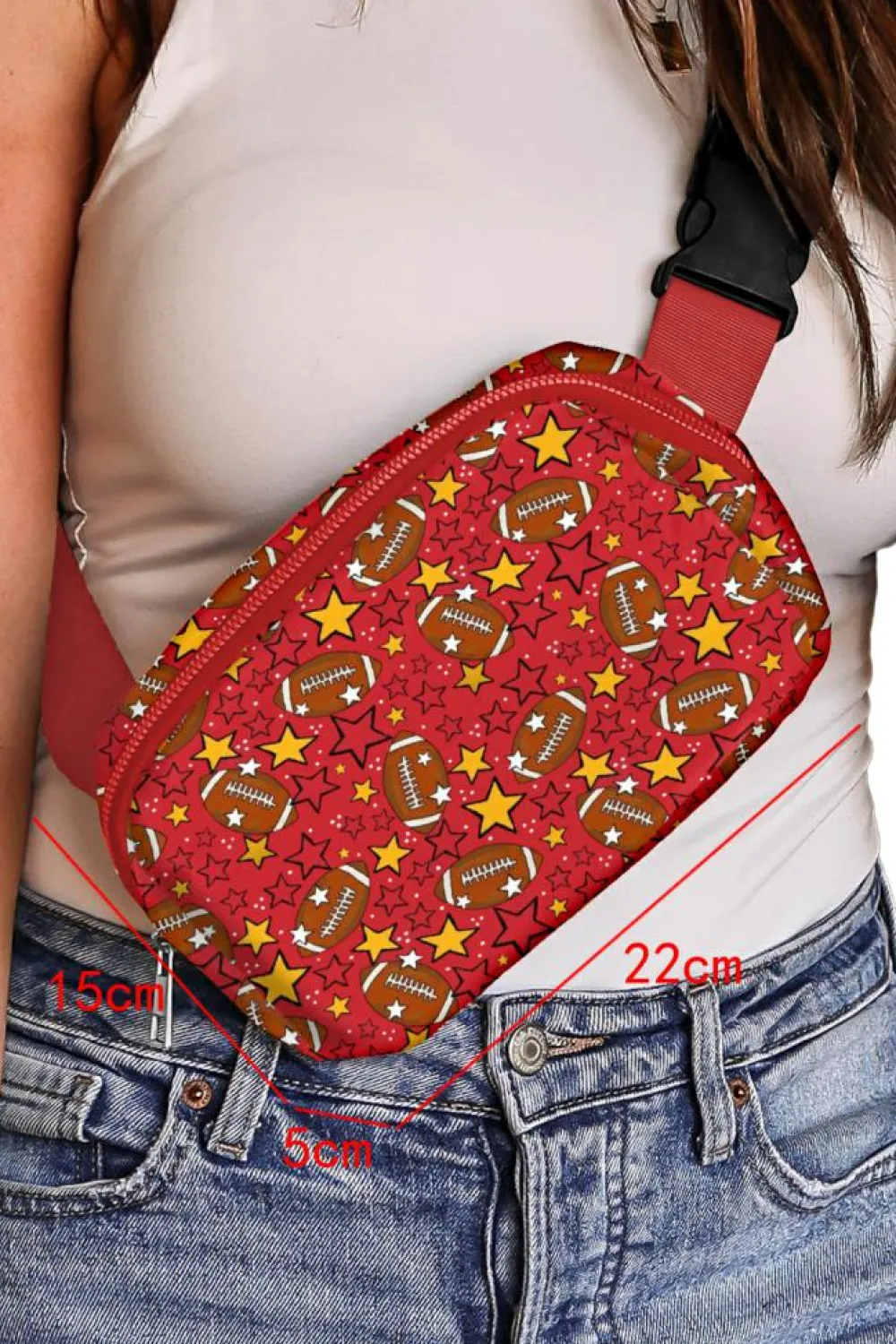 Outlet Dear-Lover Rugby Football Star Printed Buckle Strap Crossbody Bag Fiery Red