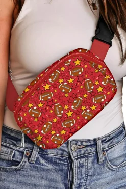 Outlet Dear-Lover Rugby Football Star Printed Buckle Strap Crossbody Bag Fiery Red