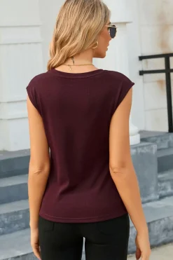 Sale Dear-Lover Slash Cutout Cap Sleeve T Shirt Fiery Red