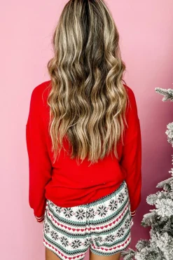 Online Dear-Lover SLEIGH Snowflake Print Long Sleeve Wide Leg Lounge Set Fiery Red