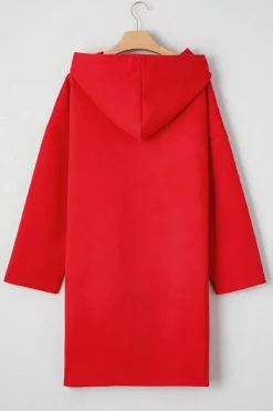 Fashion Dear-Lover Solid Color Casual Zip up Hooded Coat Fiery Red